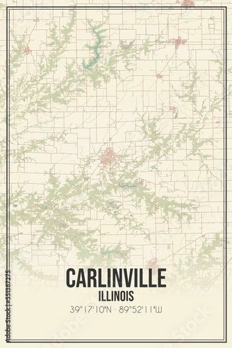Retro US city map of Carlinville, Illinois. Vintage street map. photo