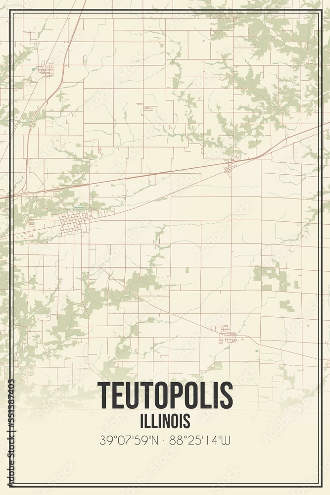 Retro US city map of Teutopolis, Illinois. Vintage street map.