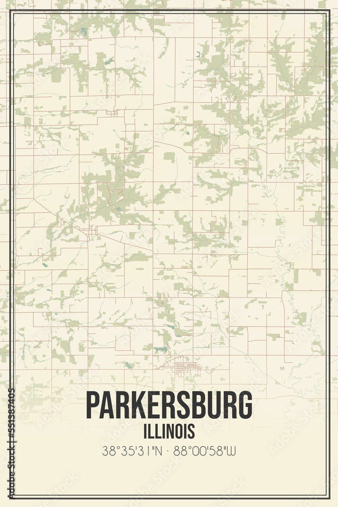 Retro US city map of Parkersburg, Illinois. Vintage street map.