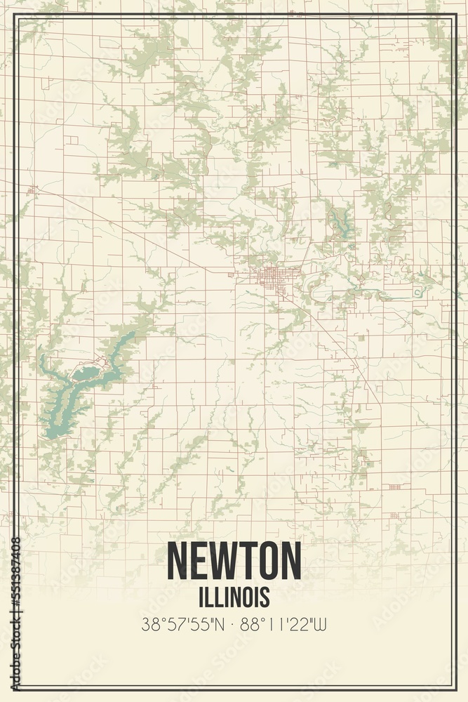 Retro US city map of Newton, Illinois. Vintage street map.