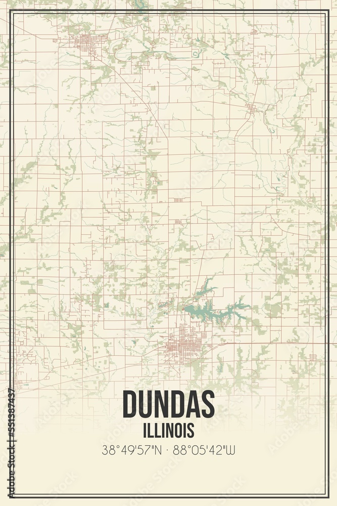 Retro US city map of Dundas, Illinois. Vintage street map.