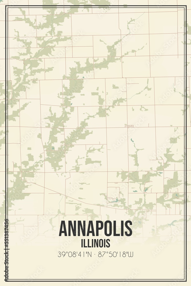 Retro US city map of Annapolis, Illinois. Vintage street map.