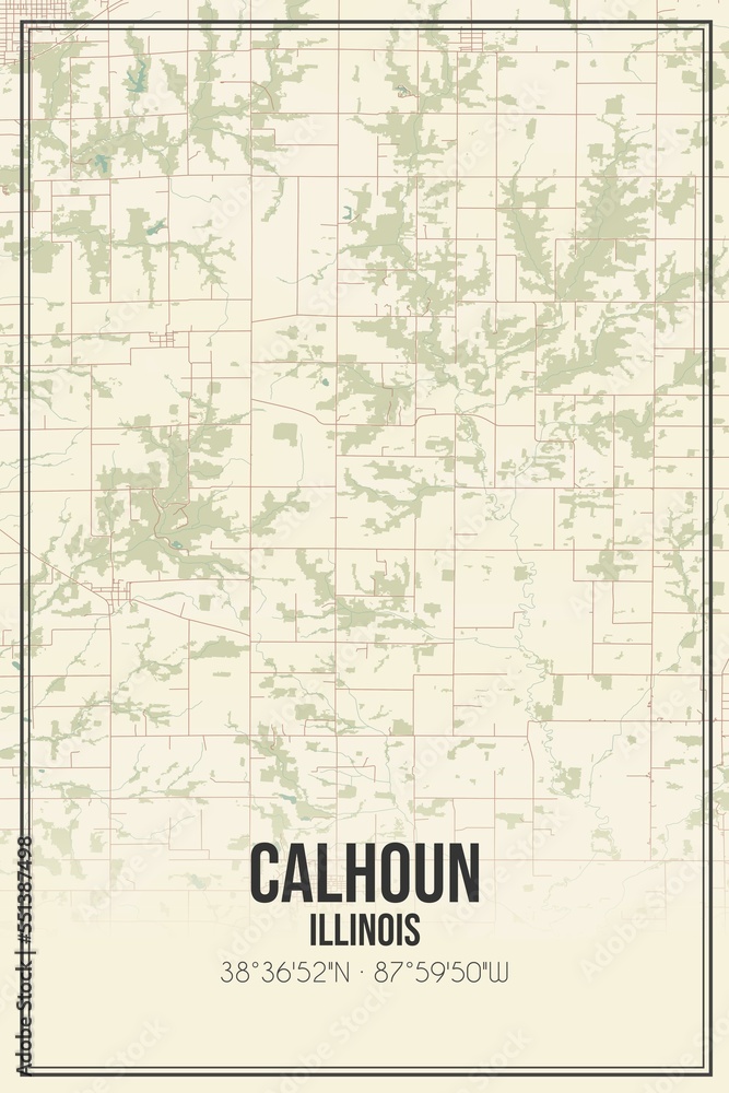Retro US city map of Calhoun, Illinois. Vintage street map.