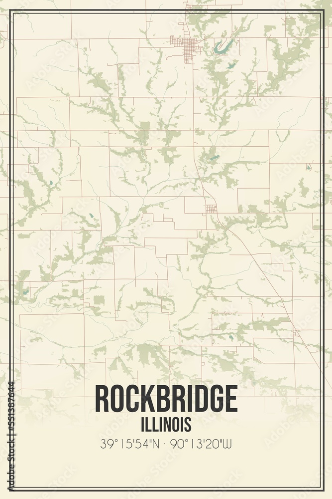 Retro US city map of Rockbridge, Illinois. Vintage street map.