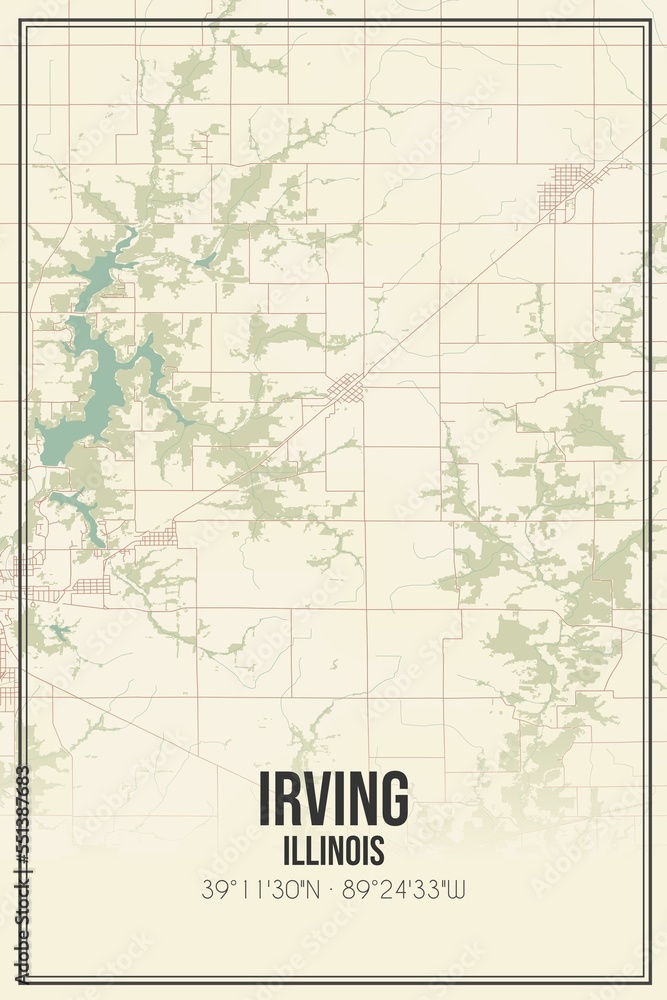 Retro US city map of Irving, Illinois. Vintage street map.