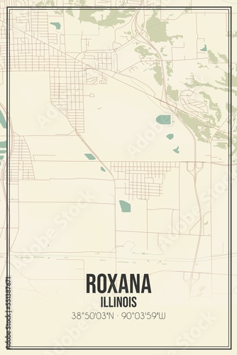 Retro US city map of Roxana, Illinois. Vintage street map. photo