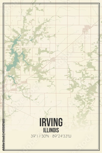 Retro US city map of Irving  Illinois. Vintage street map.