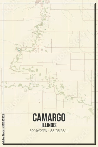 Retro US city map of Camargo, Illinois. Vintage street map. photo