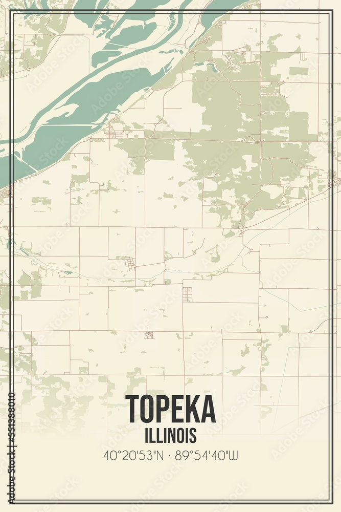 Fototapeta premium Retro US city map of Topeka, Illinois. Vintage street map.