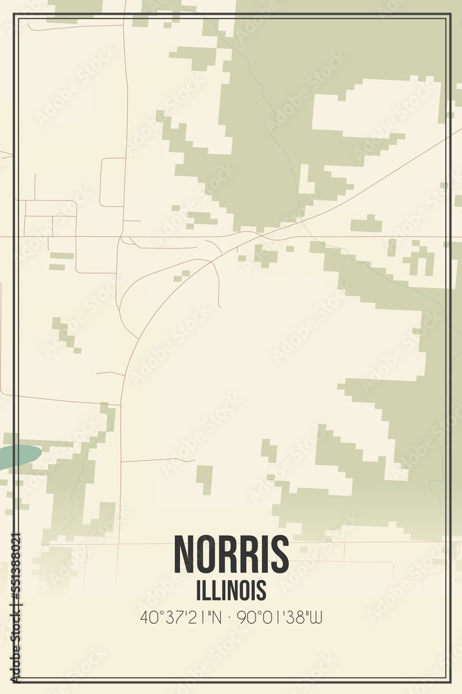 Retro US city map of Norris, Illinois. Vintage street map.