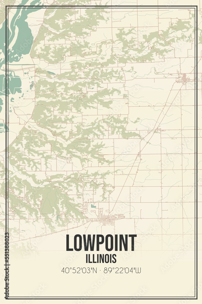 Fototapeta premium Retro US city map of Lowpoint, Illinois. Vintage street map.