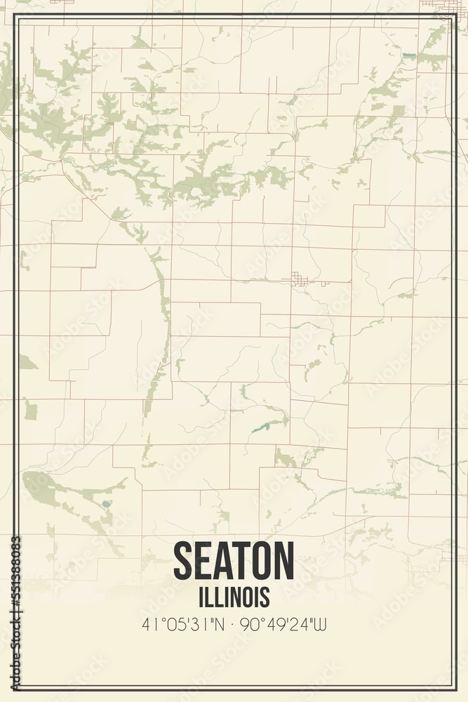 Retro US city map of Seaton, Illinois. Vintage street map.