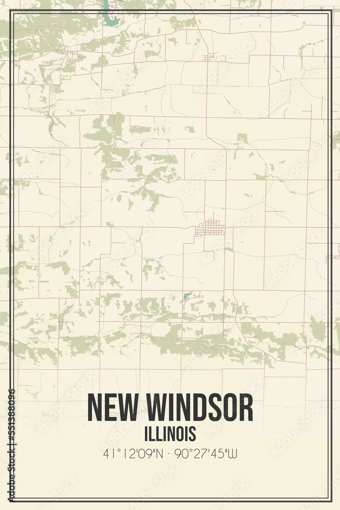 Retro US city map of New Windsor, Illinois. Vintage street map.
