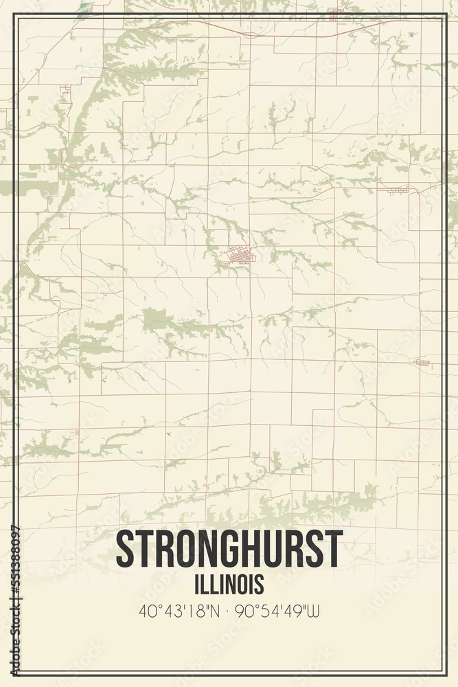 Retro US city map of Stronghurst, Illinois. Vintage street map.