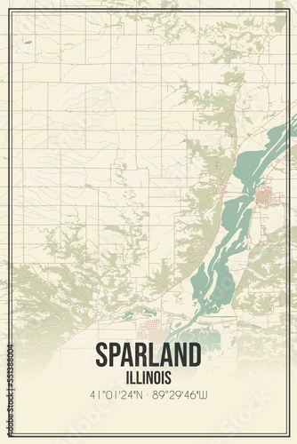 Retro US city map of Sparland, Illinois. Vintage street map.