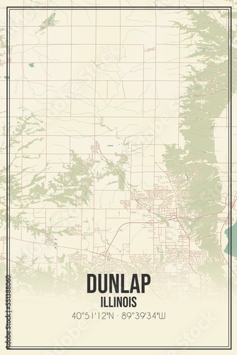 Retro US city map of Dunlap, Illinois. Vintage street map. photo