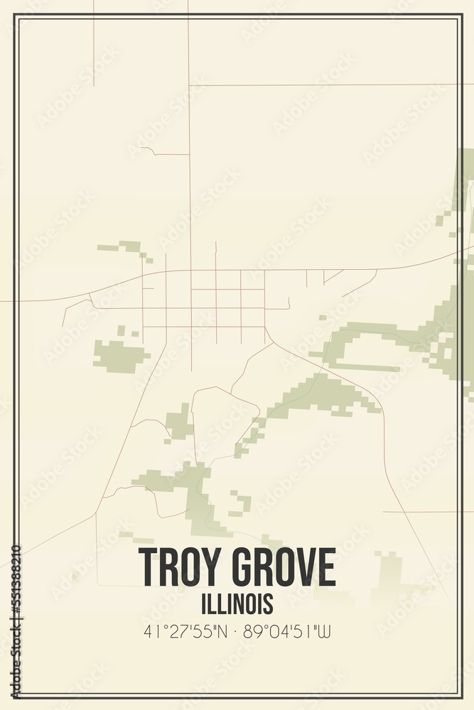 Retro US city map of Troy Grove, Illinois. Vintage street map.