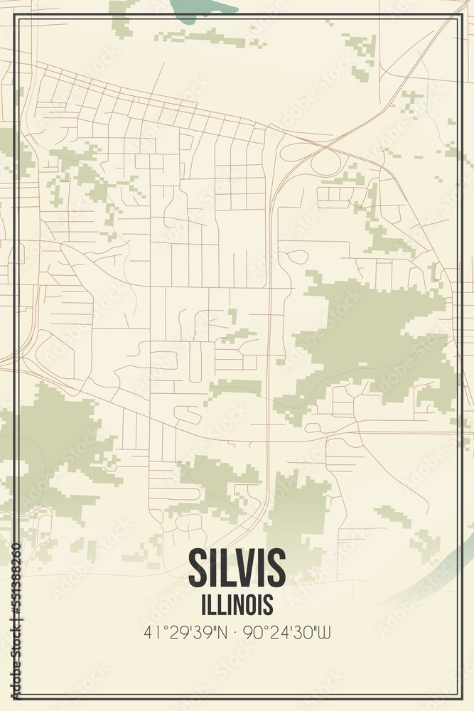 Fototapeta premium Retro US city map of Silvis, Illinois. Vintage street map.
