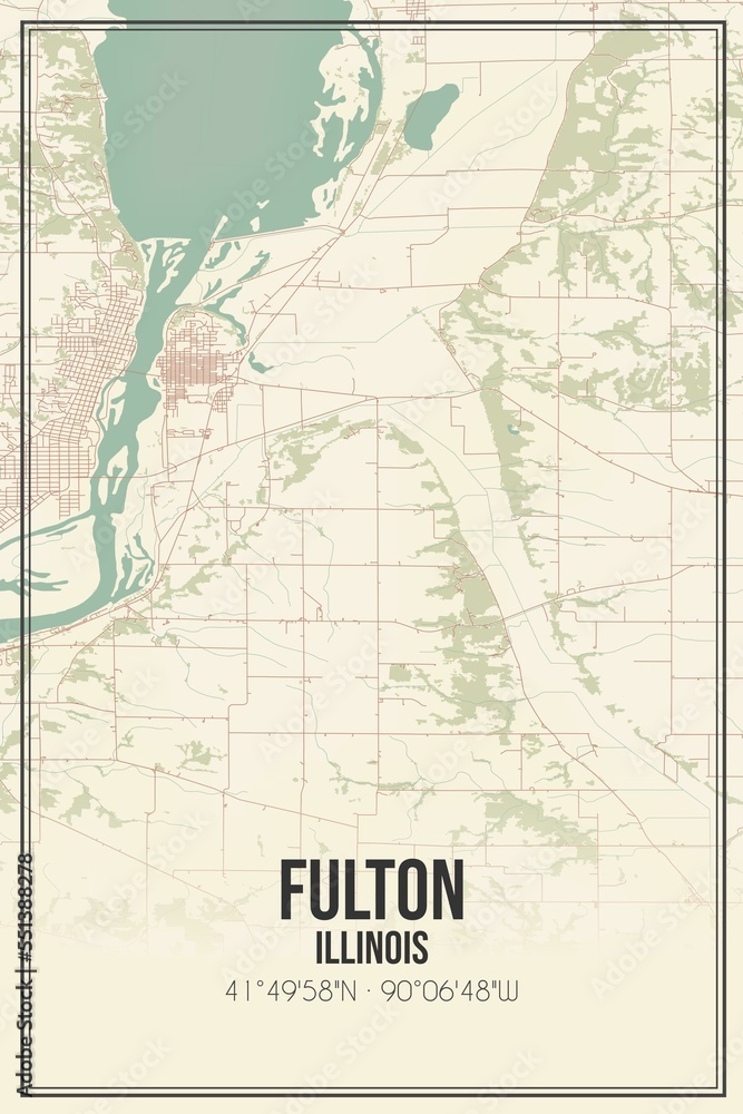 Obraz premium Retro US city map of Fulton, Illinois. Vintage street map.