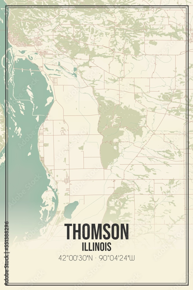 Fototapeta premium Retro US city map of Thomson, Illinois. Vintage street map.