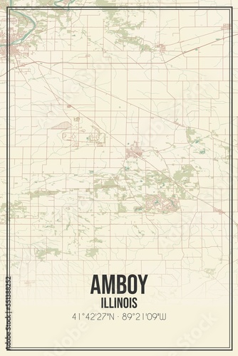 Retro US city map of Amboy  Illinois. Vintage street map.