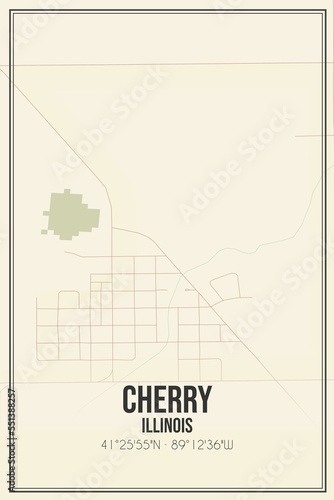 Retro US city map of Cherry  Illinois. Vintage street map.