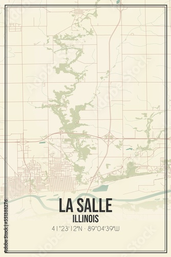 Retro US city map of La Salle  Illinois. Vintage street map.