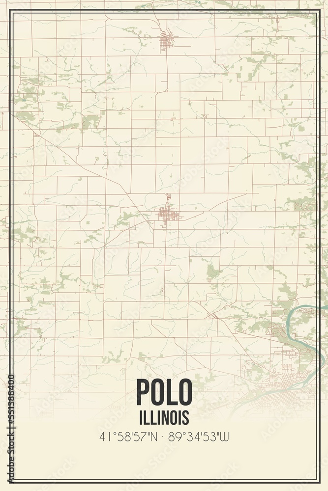 Retro US city map of Polo, Illinois. Vintage street map.