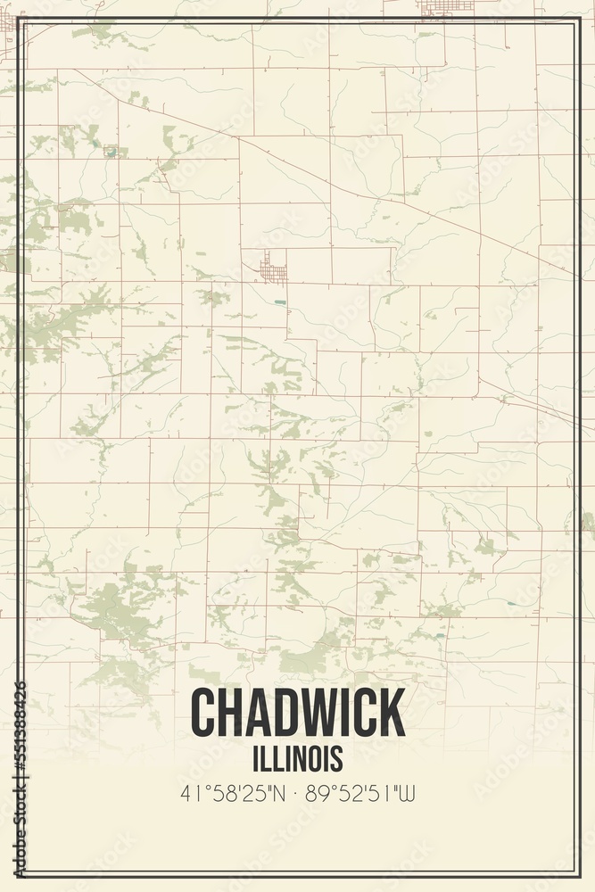 Retro US city map of Chadwick, Illinois. Vintage street map.