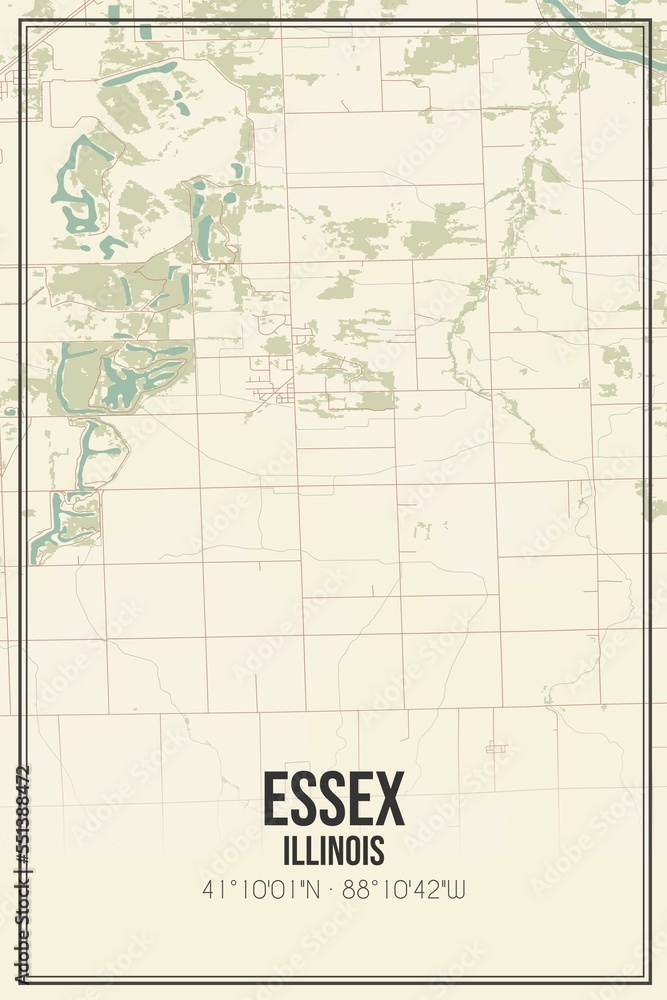 Retro US city map of Essex, Illinois. Vintage street map.