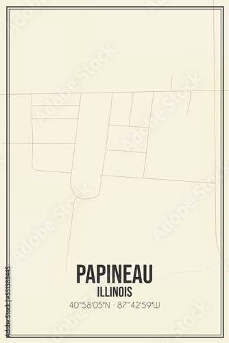 Retro US city map of Papineau, Illinois. Vintage street map. photo