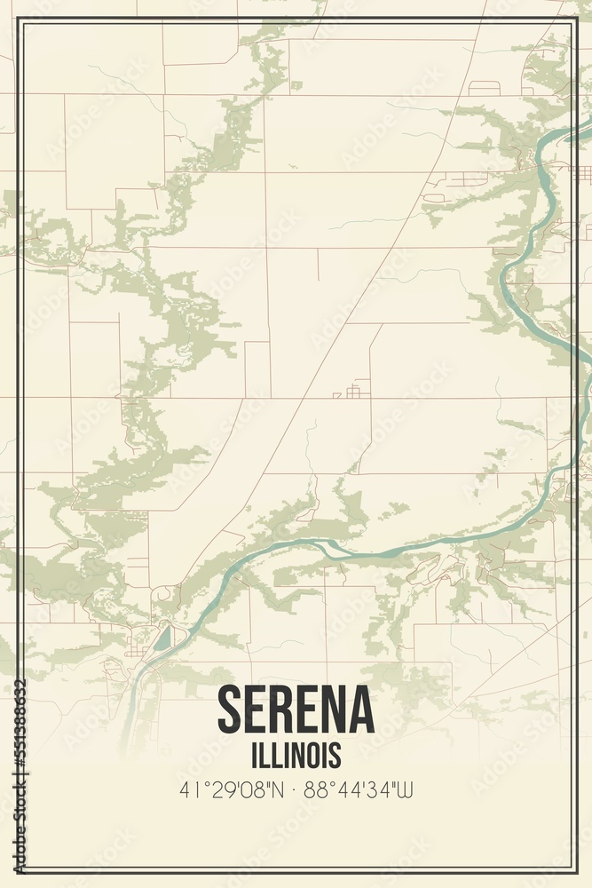 Retro US city map of Serena, Illinois. Vintage street map.