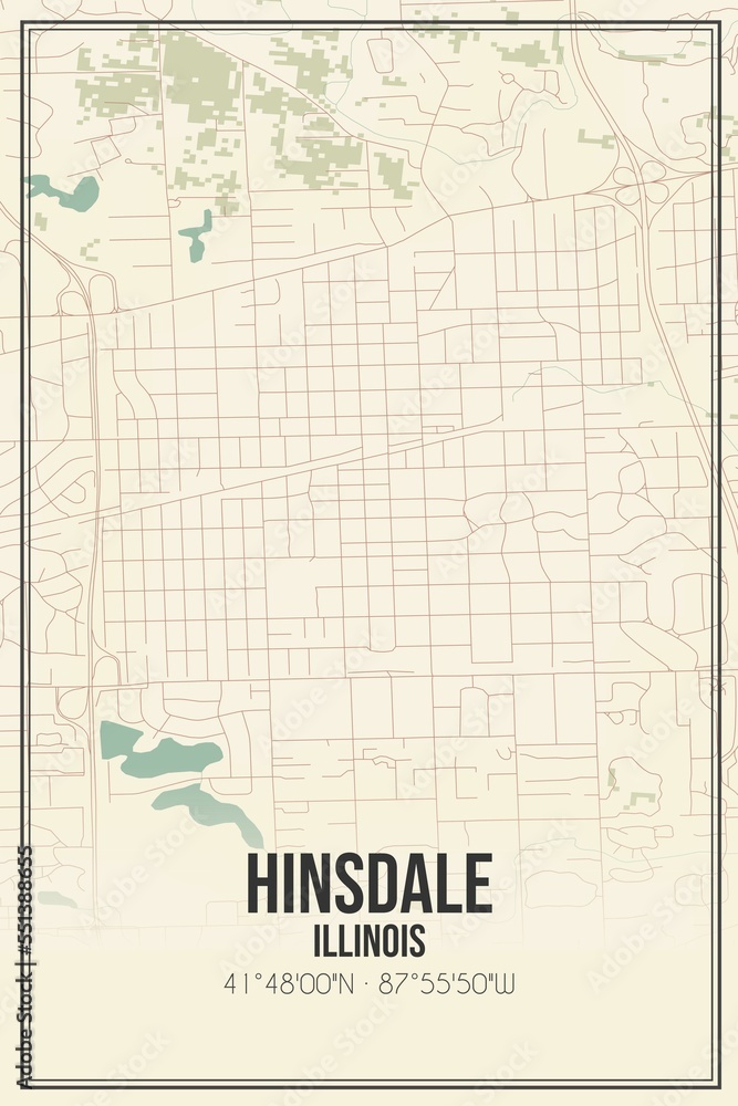 Fototapeta premium Retro US city map of Hinsdale, Illinois. Vintage street map.