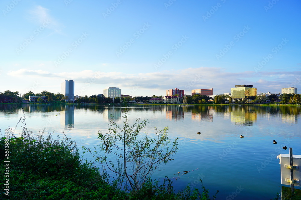 Landscape of city center and lake Morton of lakeland Florida	