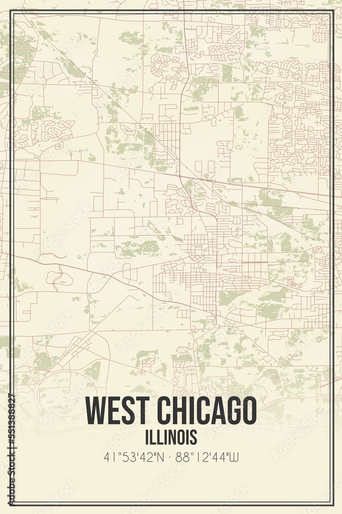 Retro US city map of West Chicago, Illinois. Vintage street map. Retro US city map of West Chicago, Illinois. Vintage street map.