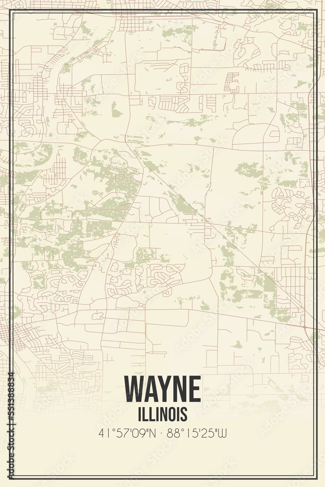 Retro US city map of Wayne, Illinois. Vintage street map.