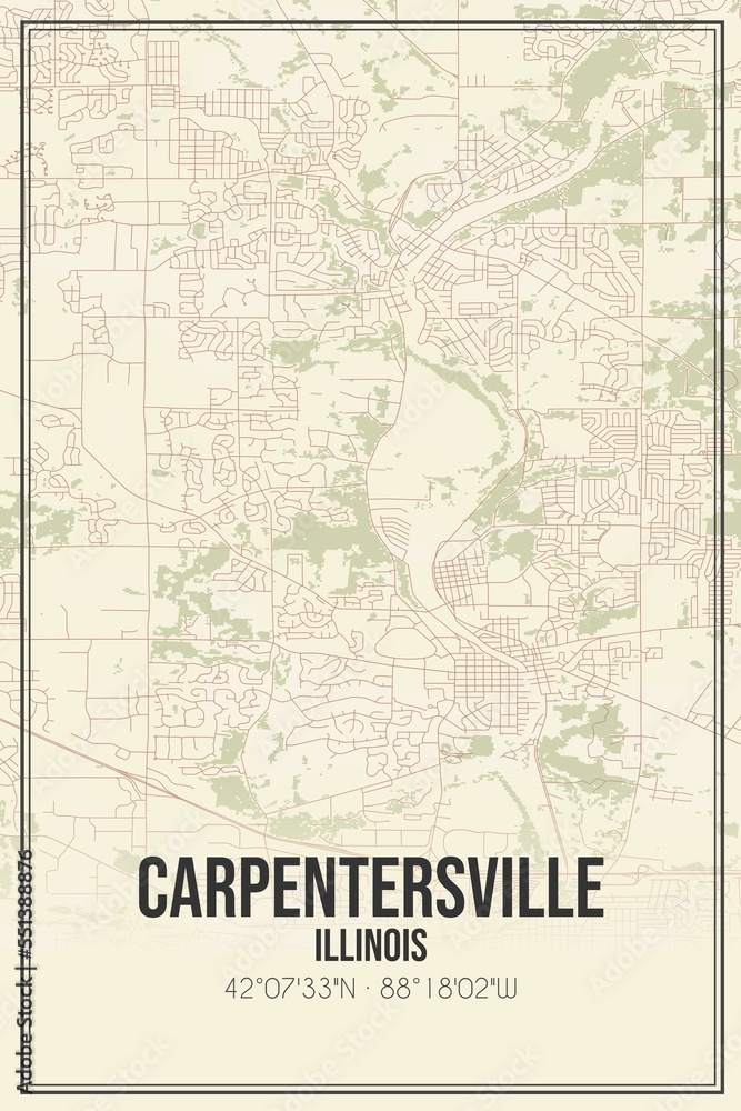 Retro US city map of Carpentersville, Illinois. Vintage street map.