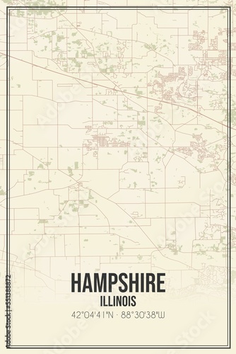 Retro US city map of Hampshire  Illinois. Vintage street map.
