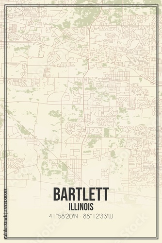 Retro US city map of Bartlett, Illinois. Vintage street map.
