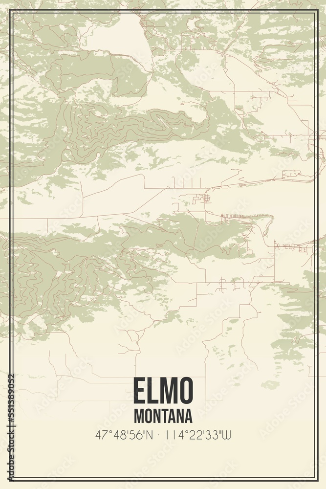 Fototapeta premium Retro US city map of Elmo, Montana. Vintage street map.