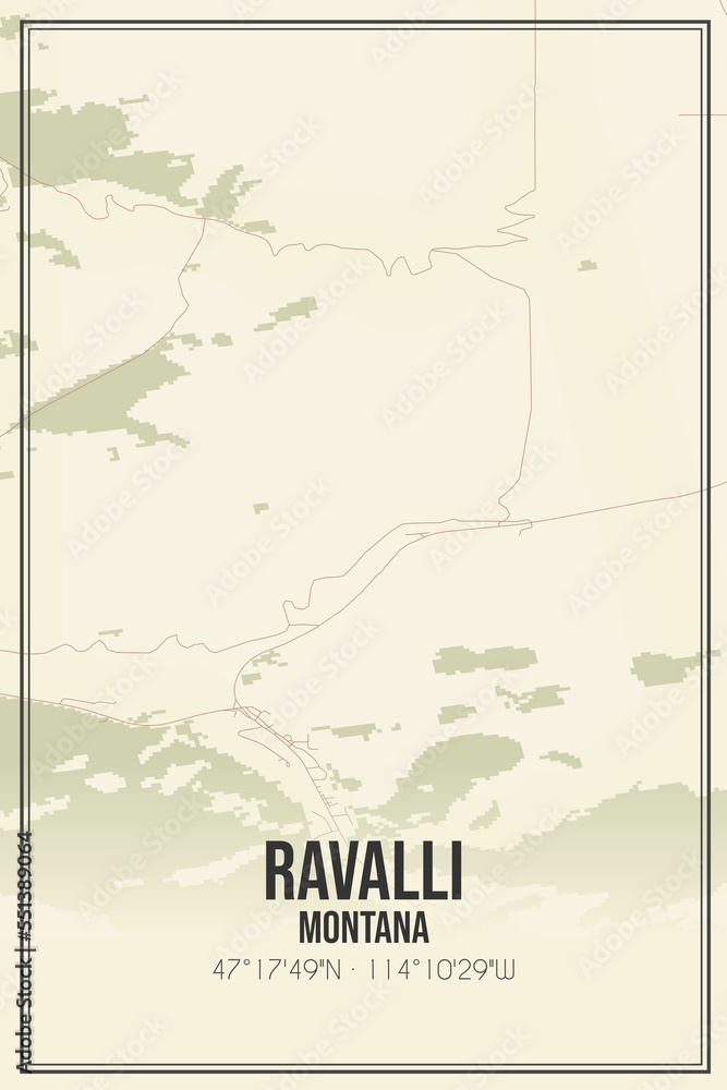 Retro US city map of Ravalli, Montana. Vintage street map.
