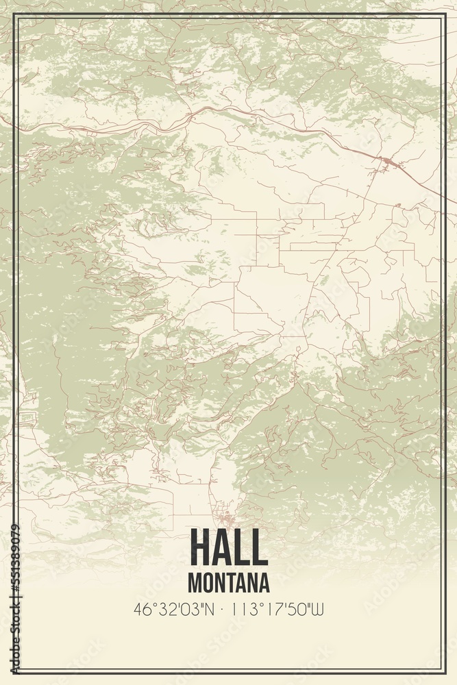 Fototapeta premium Retro US city map of Hall, Montana. Vintage street map.