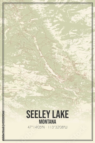 Retro US city map of Seeley Lake, Montana. Vintage street map. photo