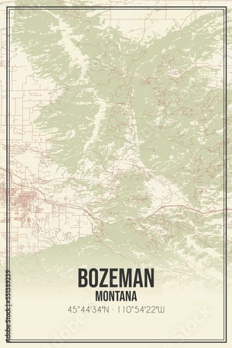 Retro US city map of Bozeman, Montana. Vintage street map. photo