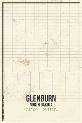 Retro US city map of Glenburn, North Dakota. Vintage street map. photo