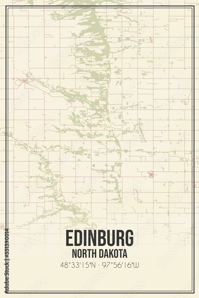 Retro US city map of Edinburg, North Dakota. Vintage street map.