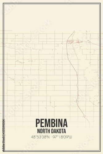 Retro US city map of Pembina, North Dakota. Vintage street map. photo