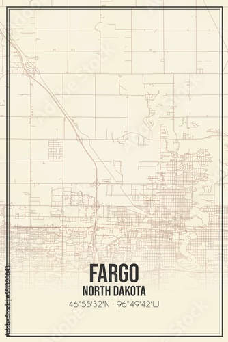 Retro US city map of Fargo, North Dakota. Vintage street map. photo