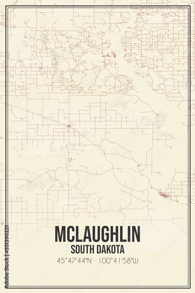 Retro US city map of McLaughlin, South Dakota. Vintage street map.