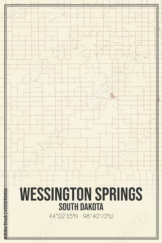 Retro US city map of Wessington Springs, South Dakota. Vintage street map. photo